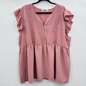Haptics by Holly Harper Swiss Dot Lace Ruffle Top Sz 3X Rose Pink Boho Coquette